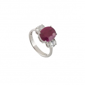 White Gold Diamond and Ruby Ring